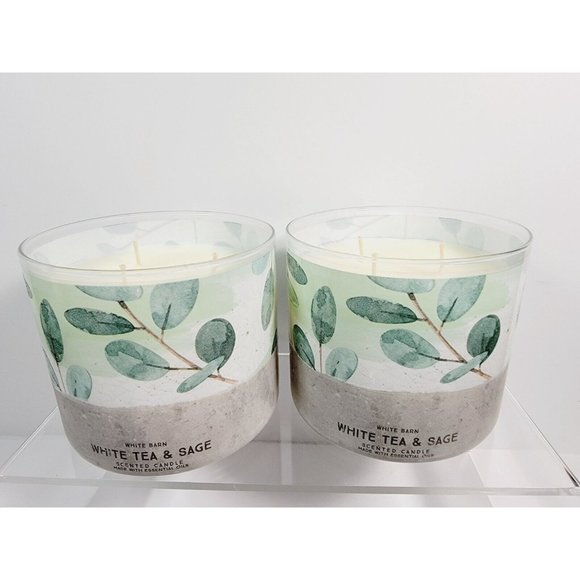 2 WHITE TEA & SAGE Bath & Body Works White Barn 3 Wick Scented Candle 14.5oz NEW - Picture 5 of 9